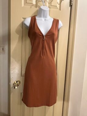 Windsor Rust Zip Front Sleeveless Dress